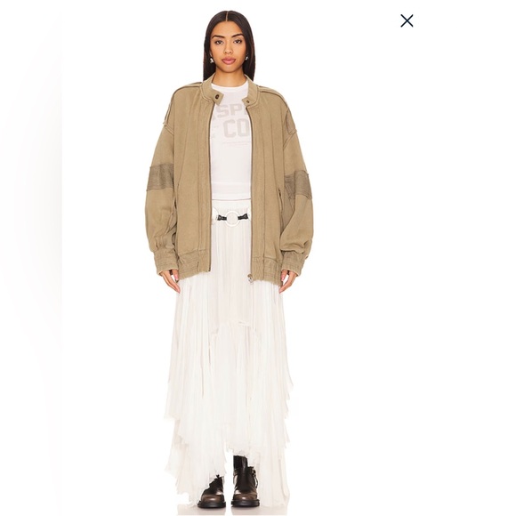 FREE PEOPLE Lou Oversized Moto Zip Fleece Jacket In Olive Stone size Small - Picture 5 of 12